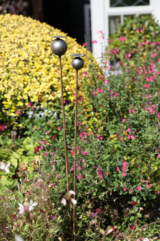 Handmade Poppyhead Garden Stake In Raw Steel, 4 of 5