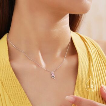 Sterling Silver Tiny Cz Tulip Flower Pendant Necklace, 2 of 12