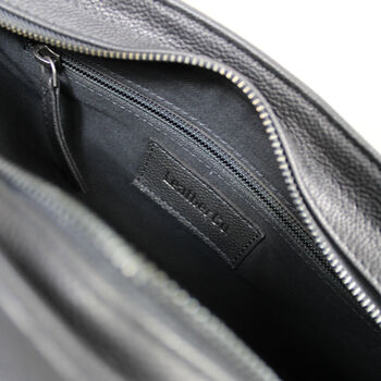 Black Leather Laptop Messenger Bag With Gunmetal Zip, 9 of 9