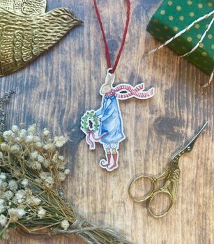 Wooden Hanging Rabbit Holiday Ornament, 3 of 5