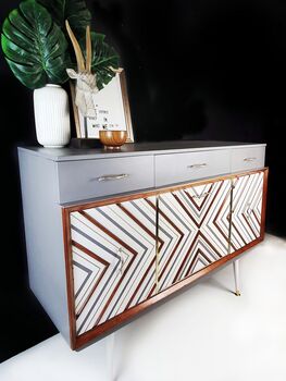 1950's Sideboard With 3D Geometric Chevron Design, 2 of 8