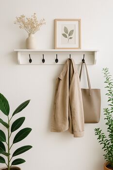 All White Coat Rack With Shelf 10cm Deep, White Shelf With Hooks, Black Hooks, Silver Hooks, Bronze, Copper, Chrome Hooks, Brass Hooks, 10 of 10
