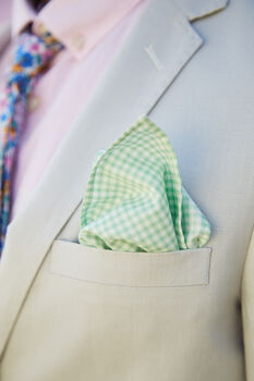 Mens Mint Green Gingham Cotton Pocket Square, 4 of 10