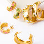 Gold Floral Enamel Hoop Earrings In A Gift Box, thumbnail 1 of 6