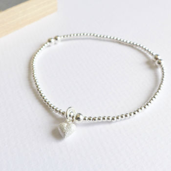Sterling Silver Beaded Tiny Frosted Heart Bracelet, 2 of 3