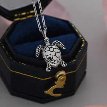 Sea Turtle Pendant Necklace In Sterling Silver, 7 of 11