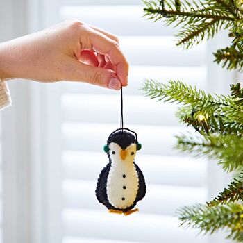 Felt Penguin In Earmuffs Christmas Decoration, 2 of 3