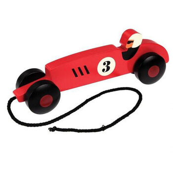 Children's Wooden Toy Pull Along Vintage Racing Car, 3 of 5
