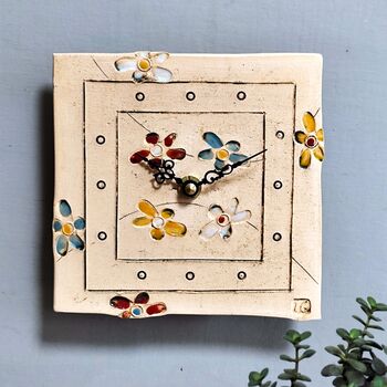 Personalised Tile Wall Clock With Flowers And Arabic Numbers, 7 of 11