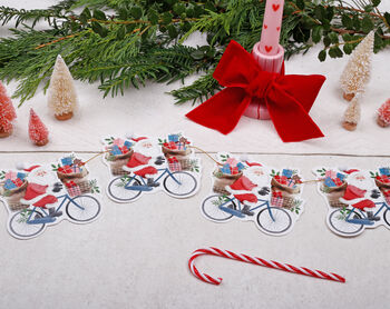 Vintage Christmas Bunting With 15 Santa On A Bike Flag Design, 3 of 6