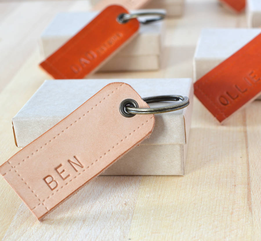 Image of Personalised Leather Key Ring, Silver