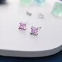 Princess Cut Tourmaline Pink Stud Earrings, thumbnail 6 of 12