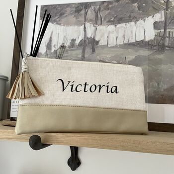 Personalised Tassel Canvas And Faux Leather Cosmetic Bags, 4 of 5