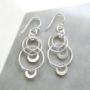 Sterling Silver Swinging Circles Dangly Earrings, 2 of 3