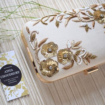 Jessie Ivory Floral Embroidered Clutch, 4 of 8