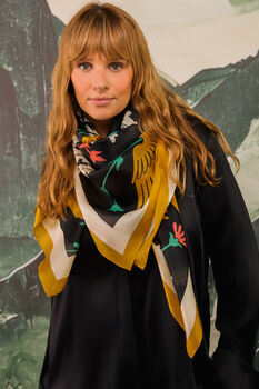 Regal Doves And Lions Multicolour On Black Luxury Silk Scarf 120cm * 120cm, 5 of 5