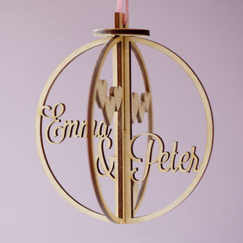 Romantic Personalised Wooden Bauble Decoration, 2 of 4
