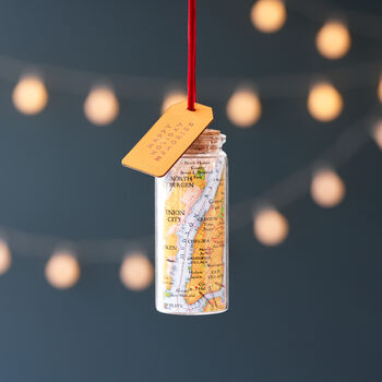 Personalised Map Hanging Bottle Christmas Bauble, 5 of 5