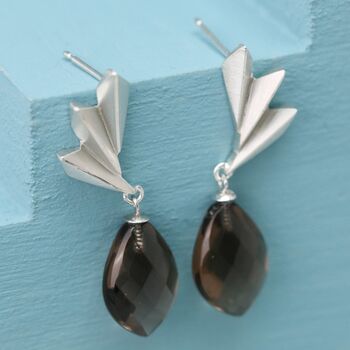 Sterling Silver Drop Earrings With Smokey Quartz, 2 of 5