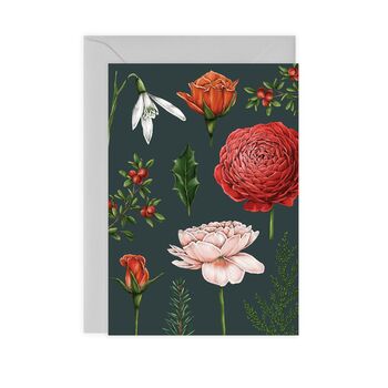Navy Christmas Card, Berry Roses, 2 of 3