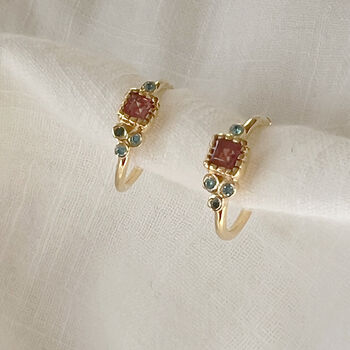 Arya Pink Tourmaline And Blue Topaz 18ct Gold Vermeil Hoops, 5 of 12