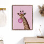 Bubblegum Giraffe Original Artwork Print With Flowers, thumbnail 1 of 1
