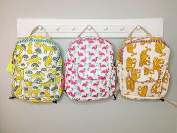 Handmade Kids Pink Flamingo Quilted Backpack, 5 of 7