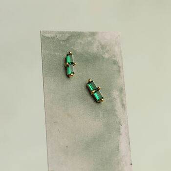 Cut Emerald Baguette Gold Studs, 4 of 5