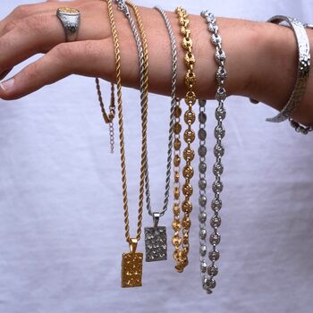 Gold Hammered Puff Mariner Chunky Chain Stainless Steel Necklace For Men, 5 of 12