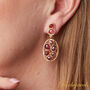 Red Garnet Statement Drop Stud Gold Silver Earrings, thumbnail 2 of 9
