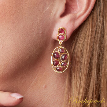 Red Garnet Statement Drop Stud Gold Silver Earrings, 2 of 9
