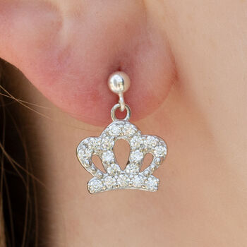 Sterling Silver Crystal Crown Earrings, 2 of 5