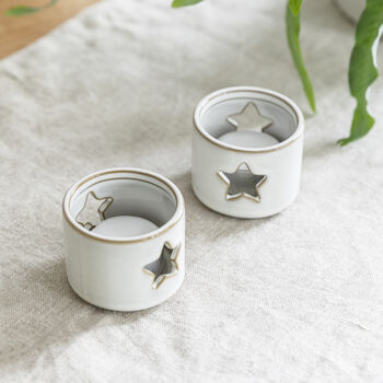 Set Of Two Dove Grey Ceramic Tea Light Holders, 5 of 7