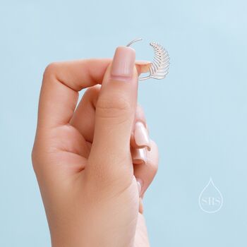 Sterling Silver Fern Leaf Open Hoops, 4 of 10