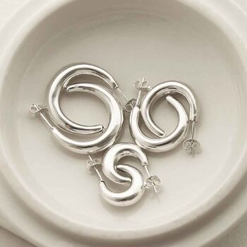 Sterling Silver Bold Hoop Stud Earrings, 5 of 9