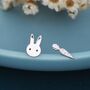 Mismatched Rabbit And Carrot Stud Earrings In Sterling Silver, thumbnail 1 of 8