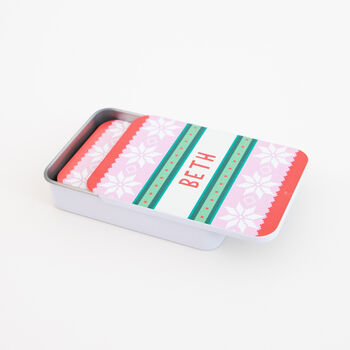 Personalised Fairisle Jumper Playing Cards In A Tin, 4 of 8
