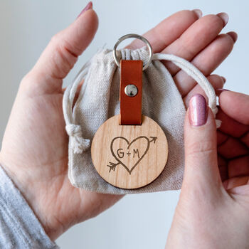 Personalised Carved Heart Keyring For Couples, 2 of 4