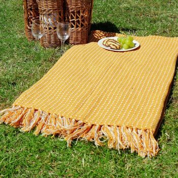 Mustard Yellow Picnic Blanket With Tassels, 4 of 8