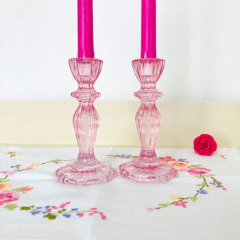Pair Of Pink Glass Candlesticks, 6 of 8