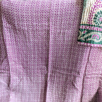 Mini Kantha Quilt Vintage Sari Throw Blankets, Handmade, 8 of 12