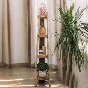 Solid Teak Corner Shelf Unit Wooden Shelving Unit, 2 of 5