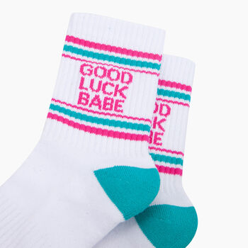 Good Luck Babe Organic Cotton Sports Socks In White, 2 of 4