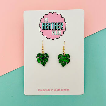 Monstera Leaf Glitter Earrings *More Colours Available*, 9 of 10