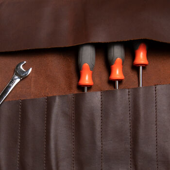 Personalised Leather Tool Roll In Brown, 10 of 10