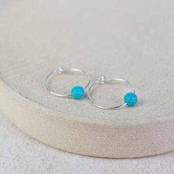 Sterling Silver Charm Hoops With Turquoise Bead, 3 of 4