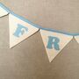Baby Blue Bunting, New Baby Nursery Gift, Cream And Blue Personalised Bedroom Wall Banner, thumbnail 4 of 10