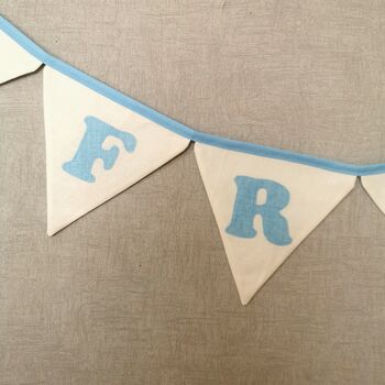Baby Blue Bunting, New Baby Nursery Gift, Cream And Blue Personalised Bedroom Wall Banner, 4 of 10