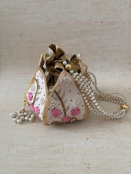 Pink Handcrafted Raw Silk Potli Bag/Wrist Bag, 2 of 8