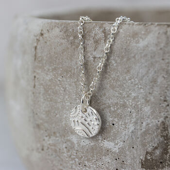 Sterling Silver Small Textured Circle Pendant, 2 of 4